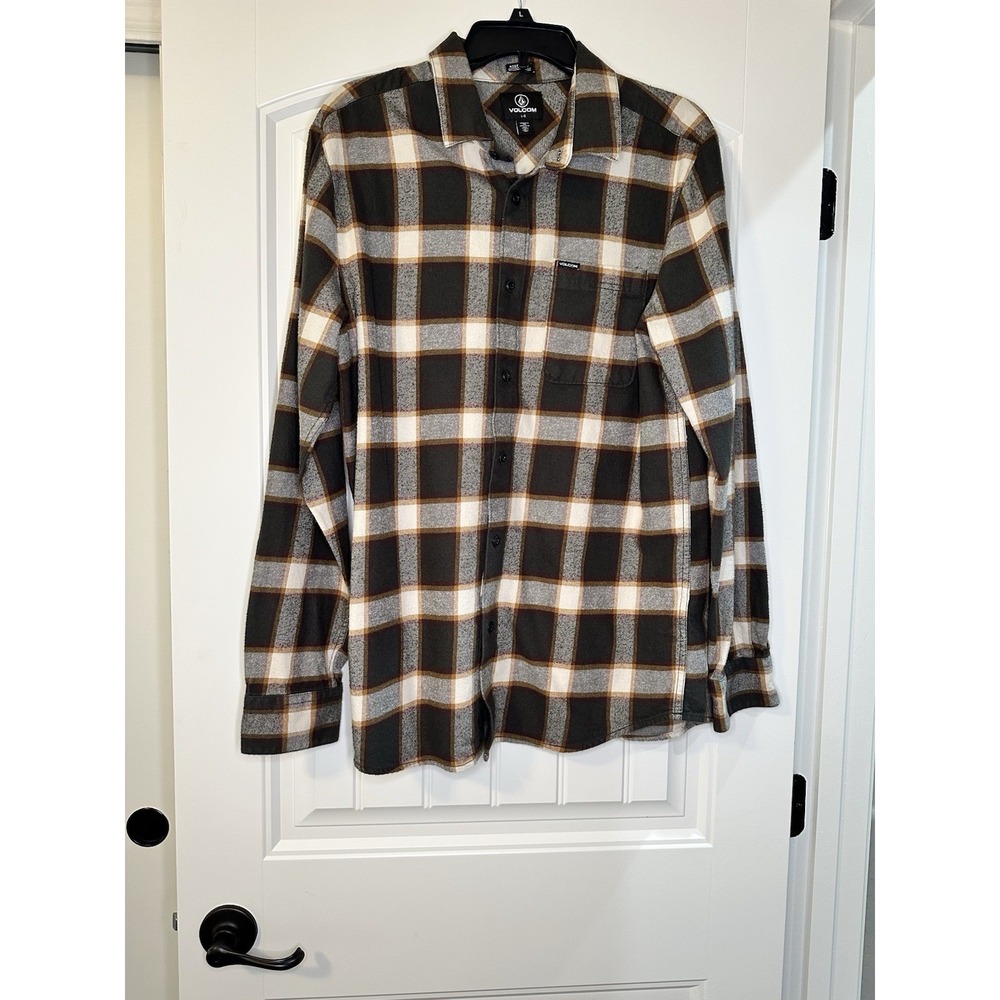 Volcom Flannel Shirt Mens Large Long Sleeve Button Down Shirt Surf Skate Beach